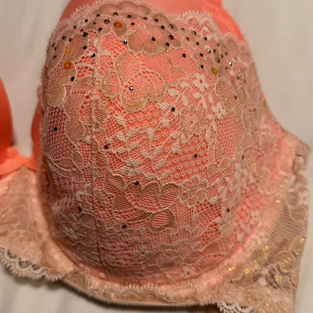 Victoria's Secret Peach Lace Dream Angels Demi Bra with Embellishments